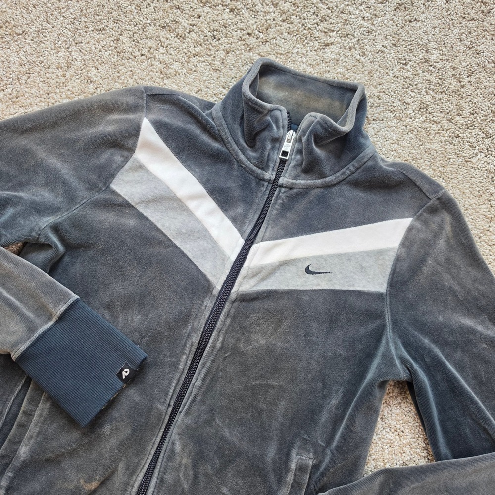 VINTAGE Nike The Athletic Dept Track Jacket Womens Medium Grey Zip Velour Y2K